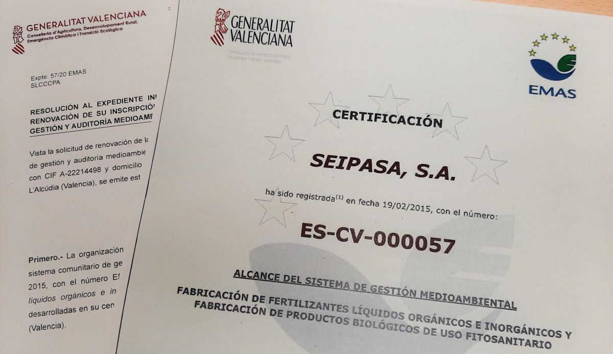 Seipasa renueva su inscripción en el registro EMAS